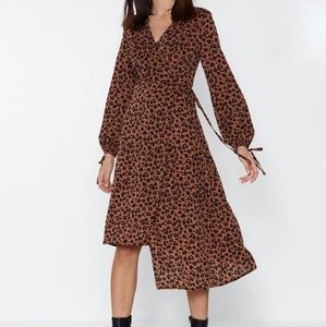 Nasty Gal Brown Leopard Print Midi Dress